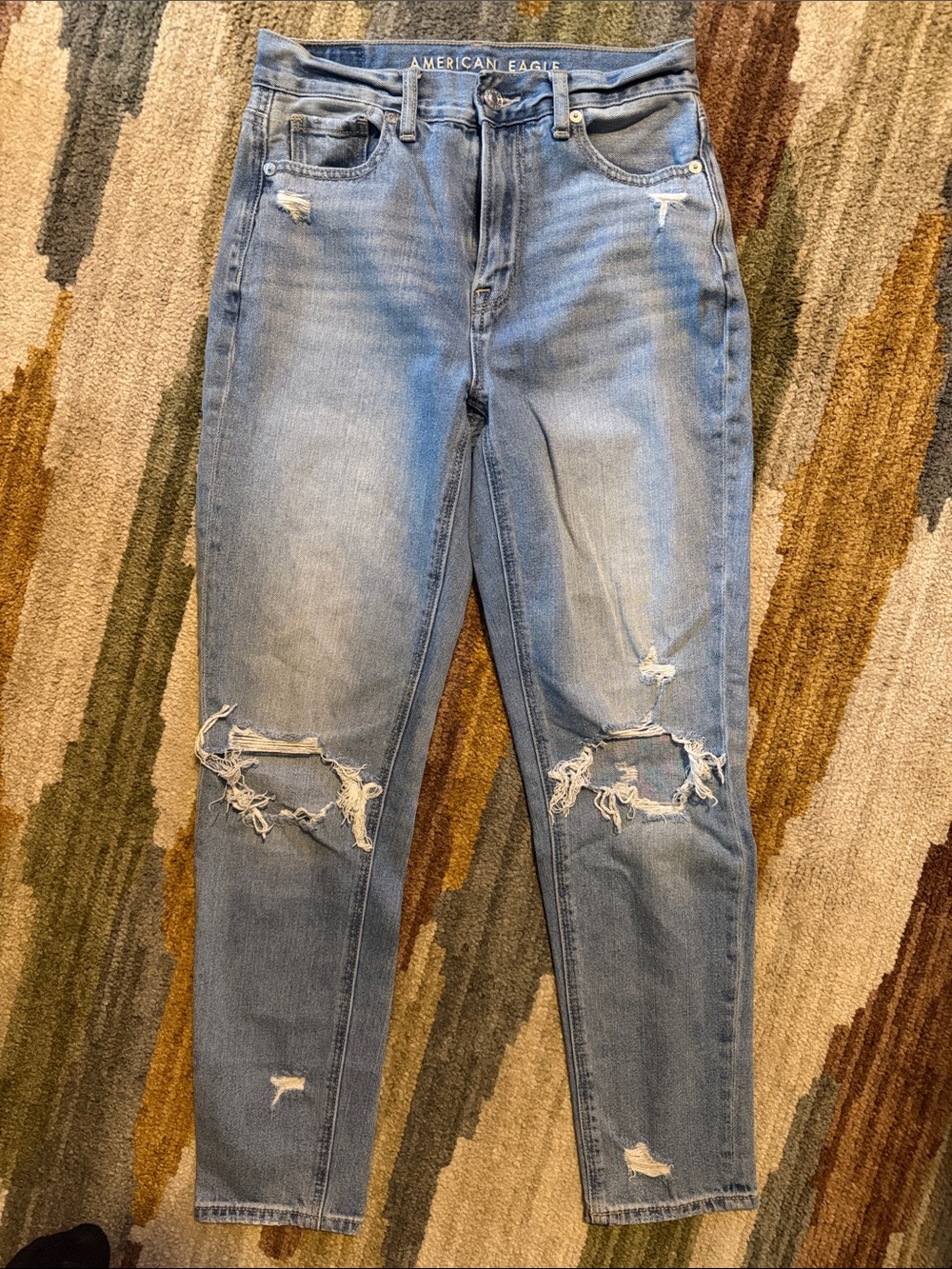 American Eagle Outfitters High-Rise Distressed Mom Jeans